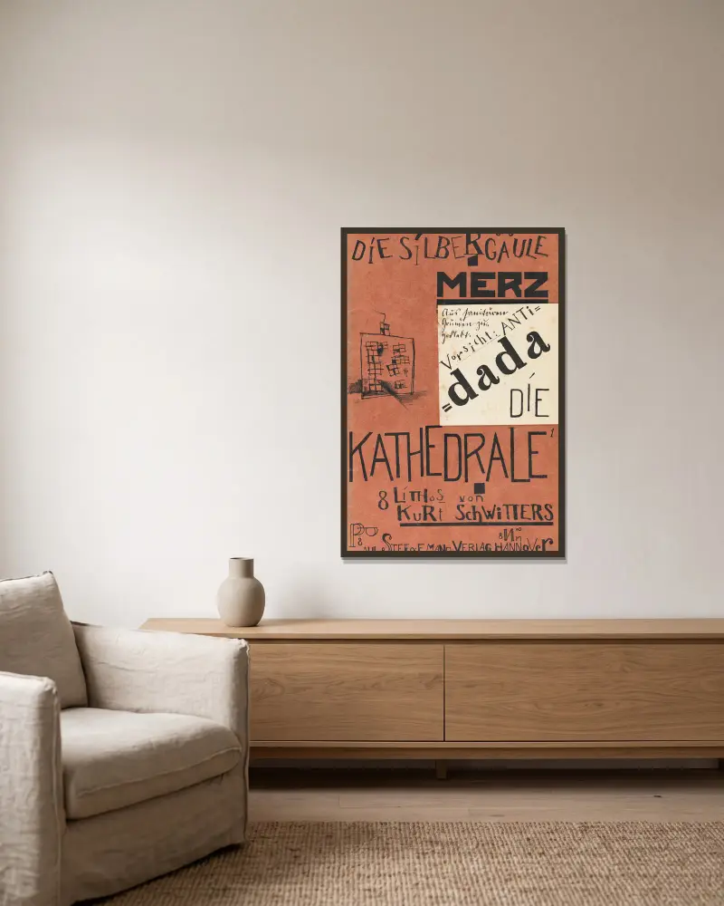 Die Silbergäule von Kurt Schwitters gerahmt an einer Wand