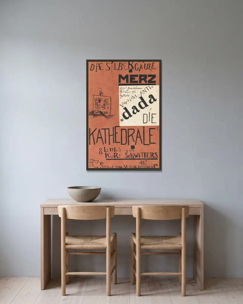 Die Silbergäule von Kurt Schwitters gerahmt an einer Wand