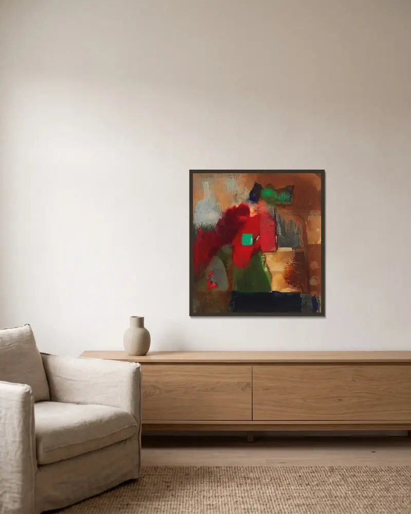 Grünviereck av Kurt Schwitters inramad på en vägg