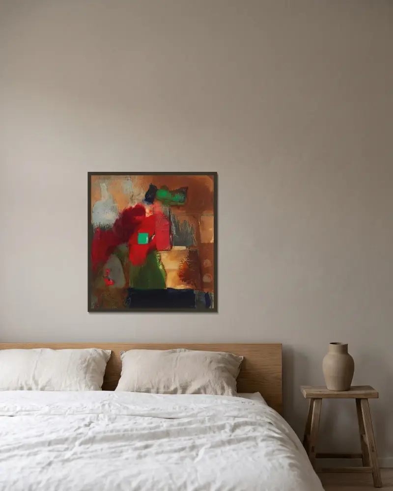 Grünviereck av Kurt Schwitters inramad på en vägg