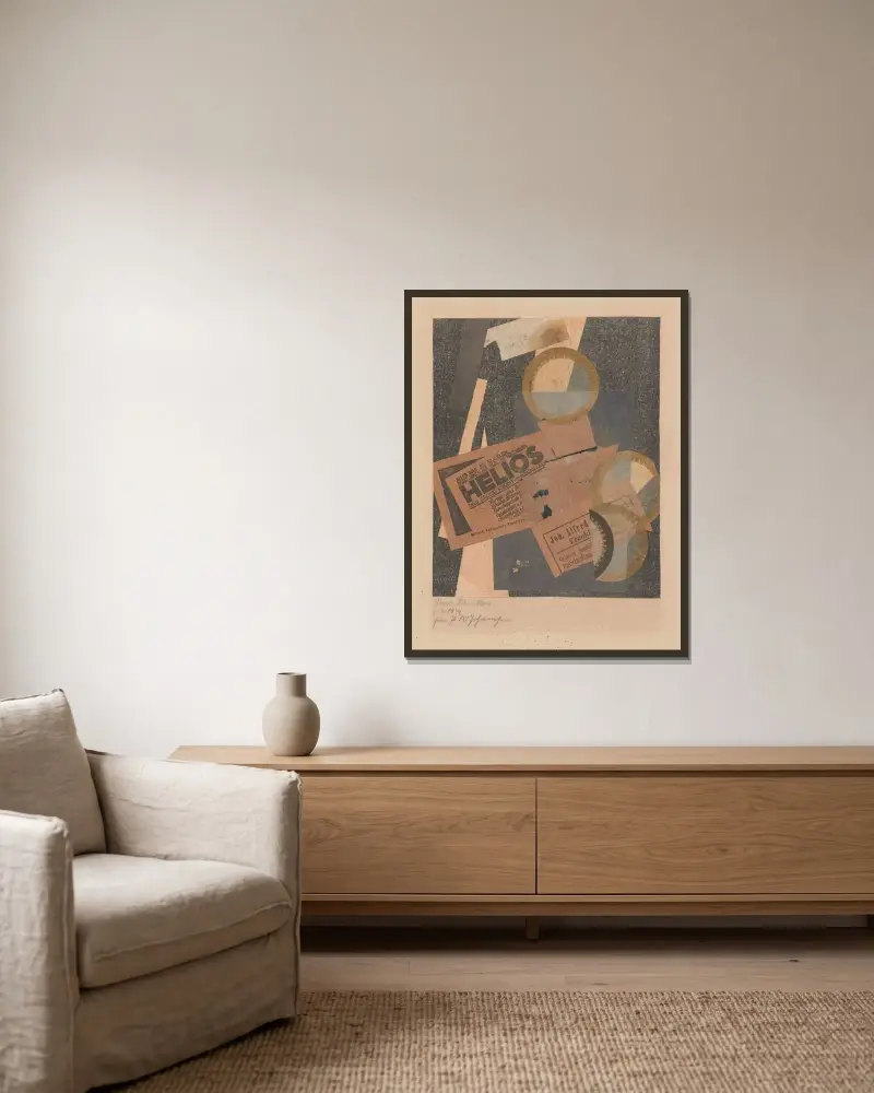 Helios von Kurt Schwitters gerahmt an einer Wand