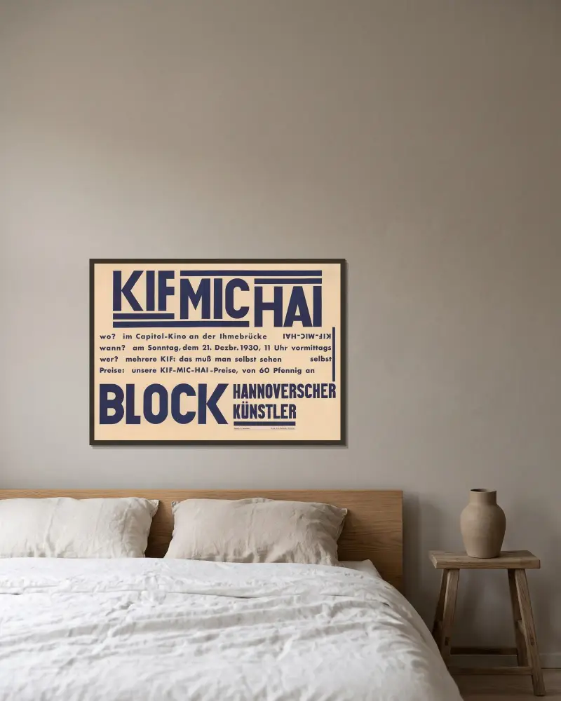 KIF MIC HAI, Block Hannoverscher Künstler av Kurt Schwitters inramad på en vägg