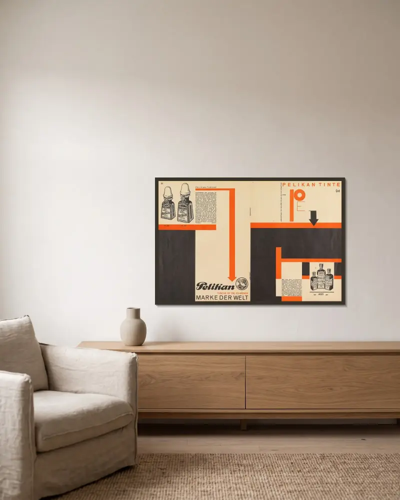 Merz 11. Typoreklame av Kurt Schwitters inramad på en vägg