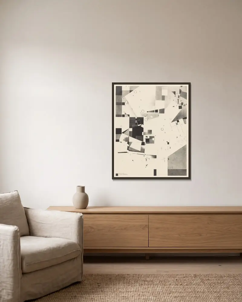 Merz 3. Kurt Schwitters 6 Lithos Pl.2 av Kurt Schwitters inramad på en vägg