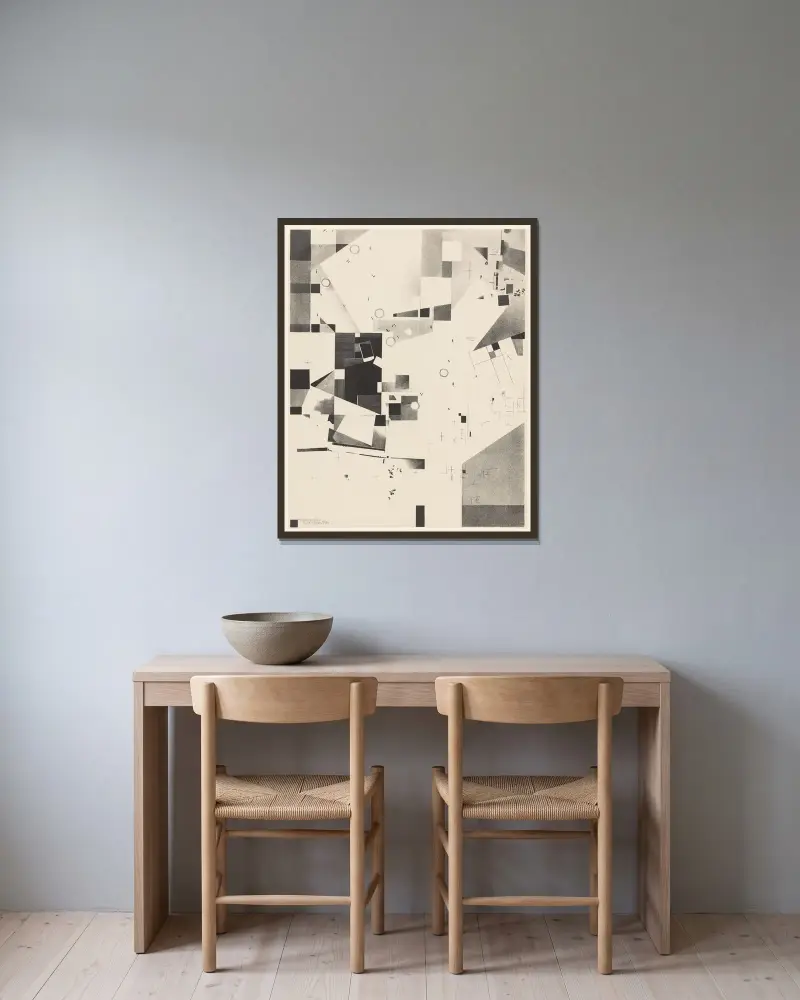 Merz 3. Kurt Schwitters 6 Lithos Pl.2 av Kurt Schwitters inramad på en vägg