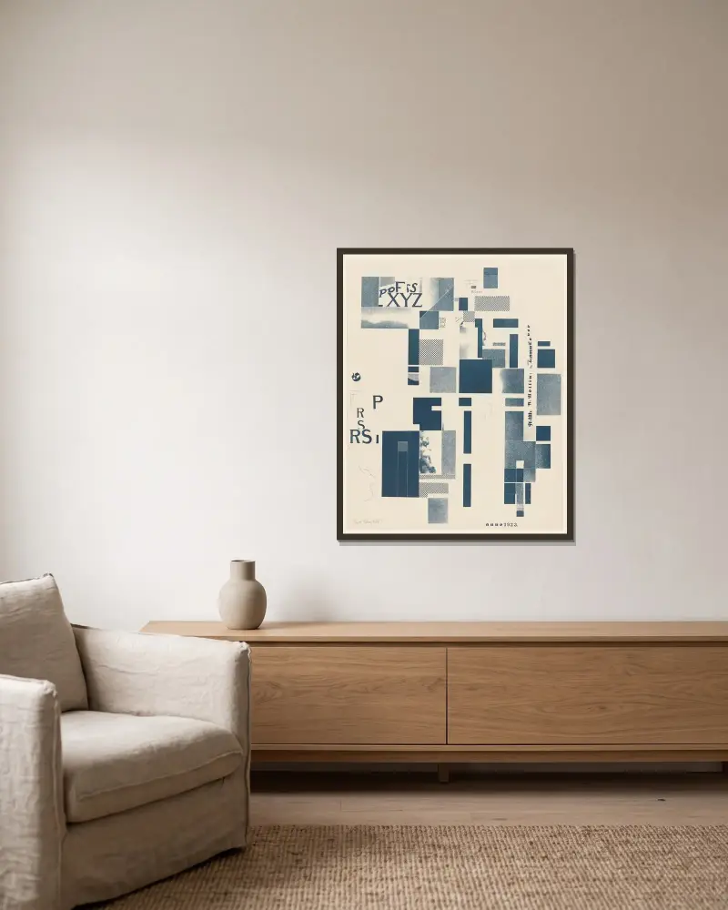 Merz 3. Kurt Schwitters 6 Lithos Pl.4 av Kurt Schwitters inramad på en vägg