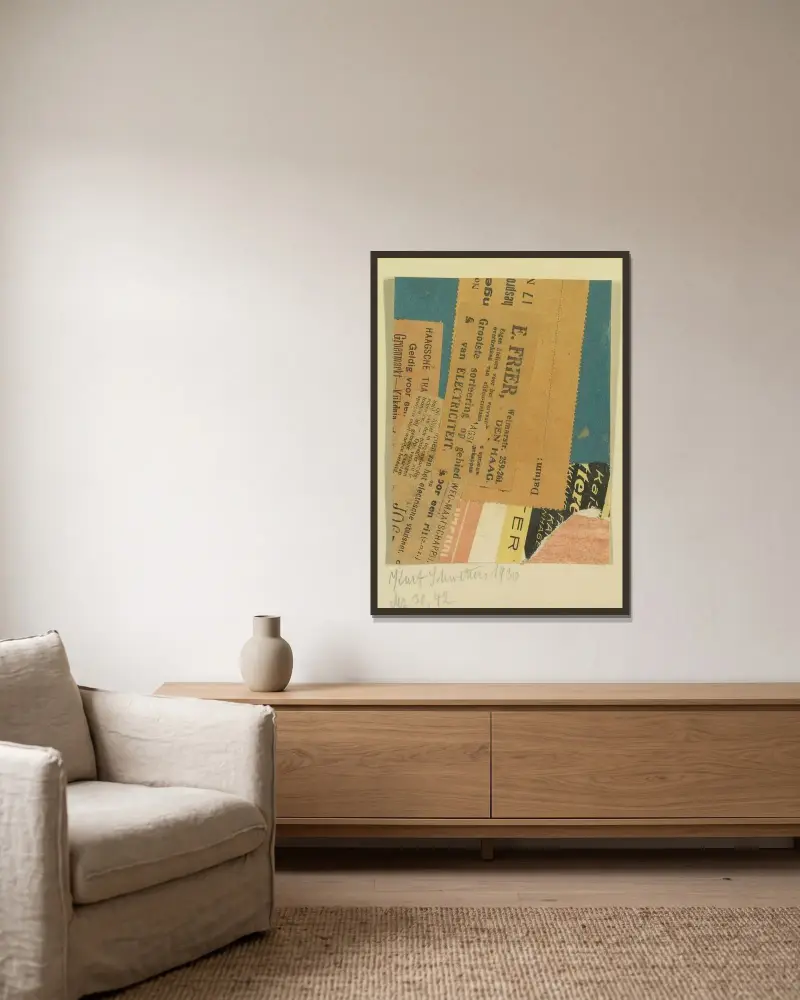 Merz 30, 42 von Kurt Schwitters gerahmt an einer Wand