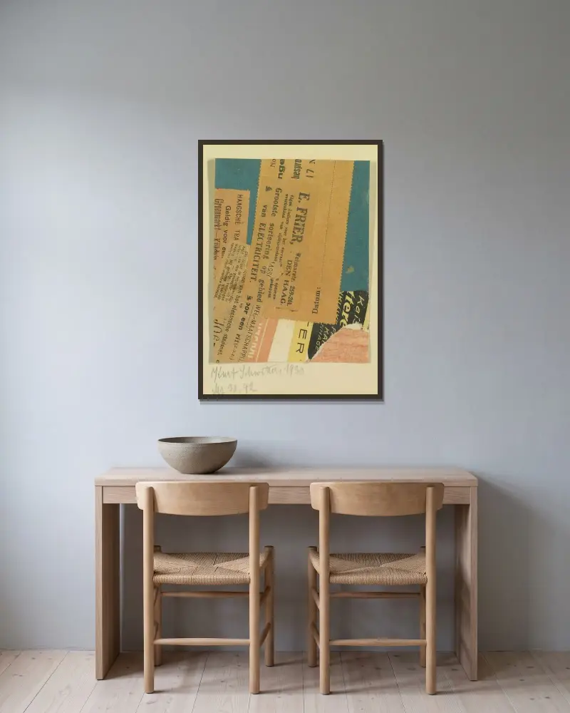Merz 30, 42 von Kurt Schwitters gerahmt an einer Wand