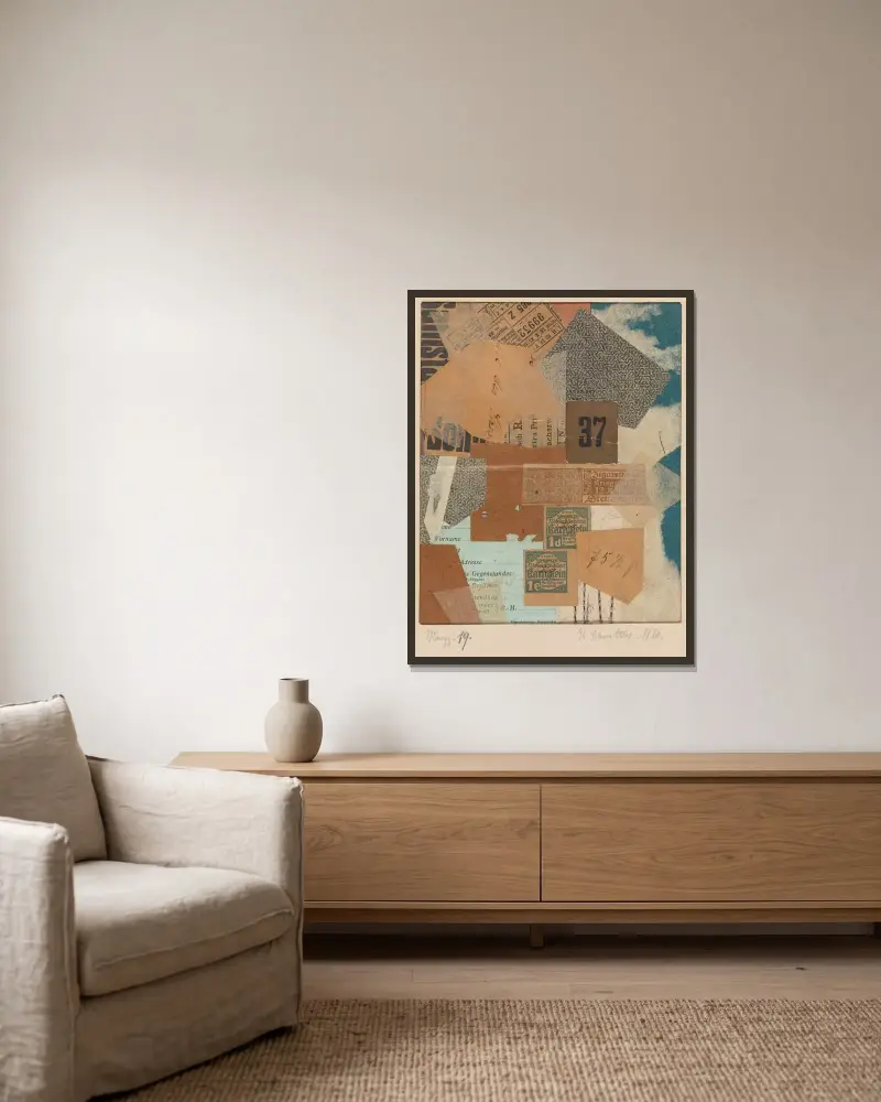 Merzz. 19 av Kurt Schwitters inramad på en vägg
