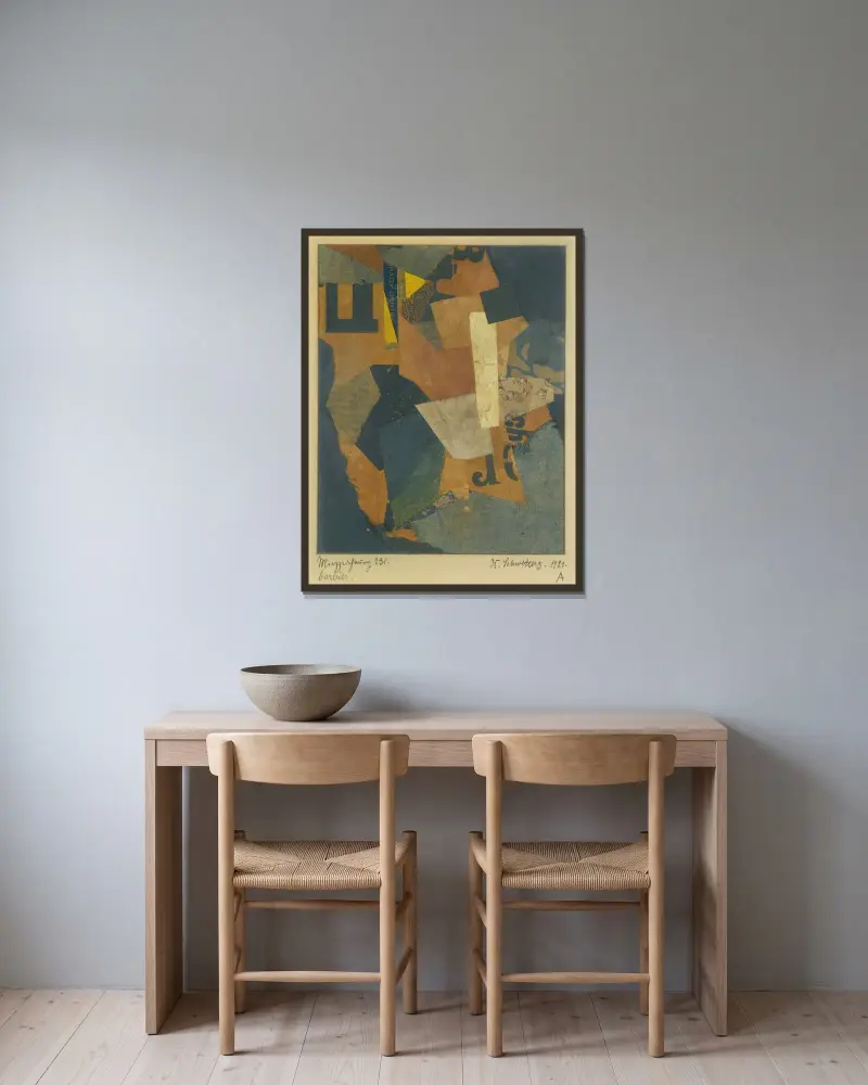 Merzzeichnung 231. Barbier. av Kurt Schwitters inramad på en vägg