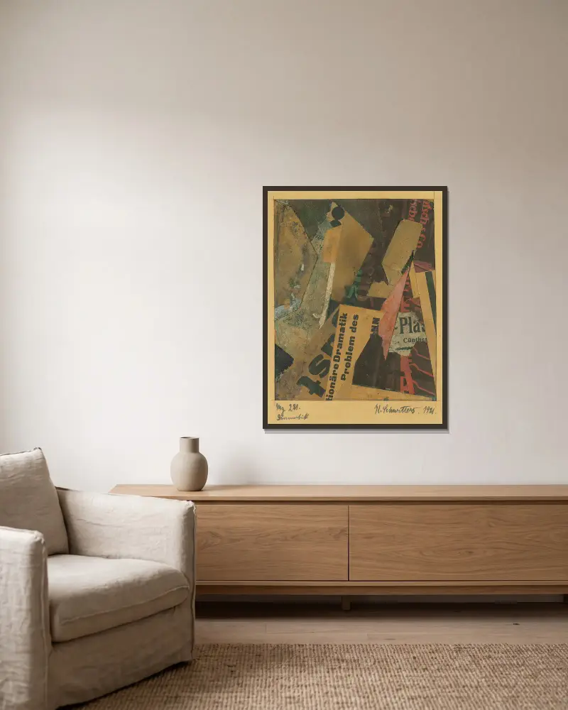 Mz 221. Dramatik von Kurt Schwitters gerahmt an einer Wand