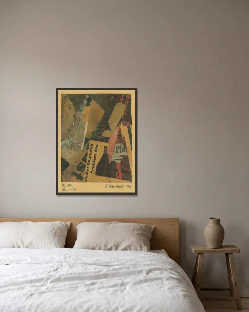Mz 221. Dramatik von Kurt Schwitters gerahmt an einer Wand