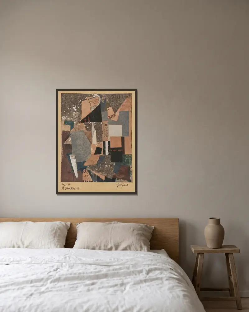 Mz. 247. Gelbfleck av Kurt Schwitters inramad på en vägg