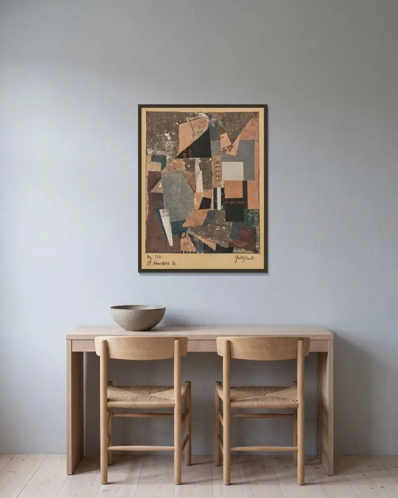 Mz. 247. Gelbfleck av Kurt Schwitters inramad på en vägg