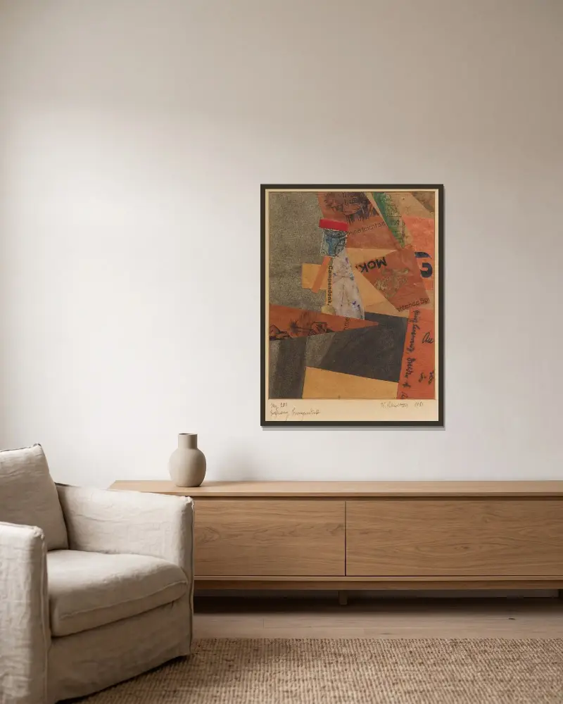 Mz 259 Zeichnung Campendonk av Kurt Schwitters inramad på en vägg