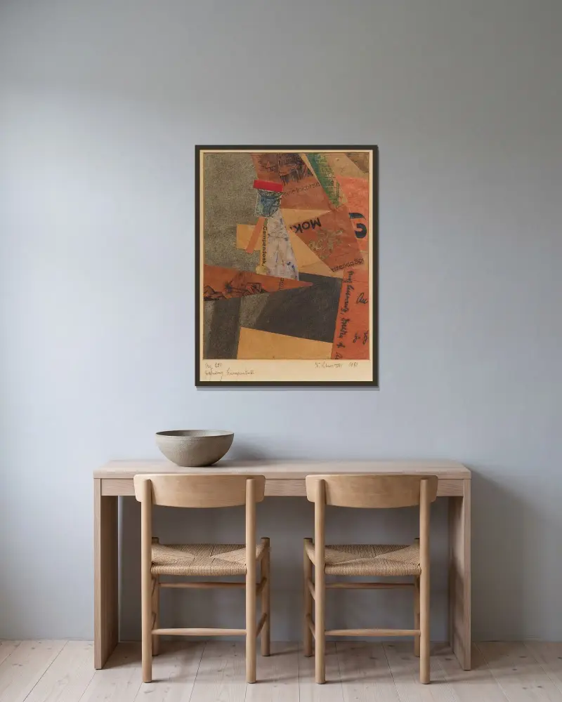 Mz 259 Zeichnung Campendonk av Kurt Schwitters inramad på en vägg