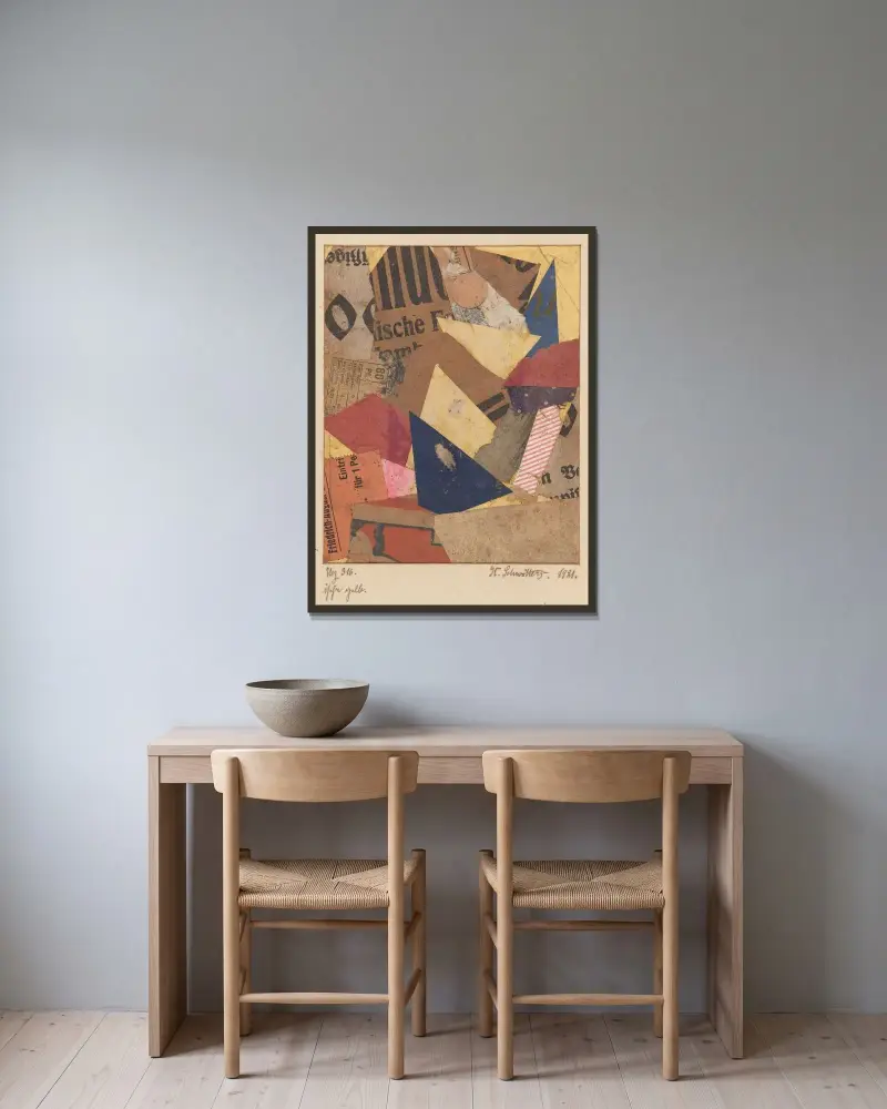 Mz 316 ische gelb (Mz 316 ische Yellow) av Kurt Schwitters inramad på en vägg