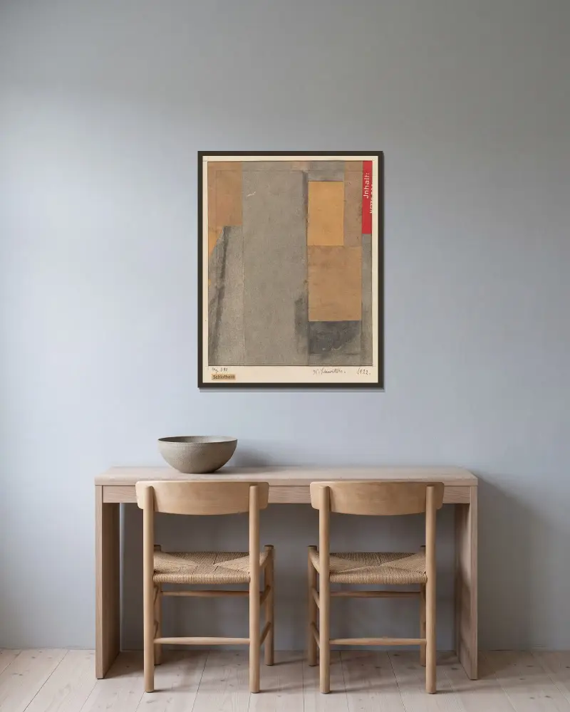 Mz 380. Schlotheim, 1922 – Nr. 2 von Kurt Schwitters gerahmt an einer Wand