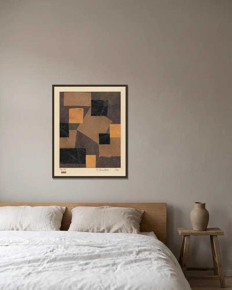Mz 386 Hopf (Merzzeichnung) av Kurt Schwitters inramad på en vägg