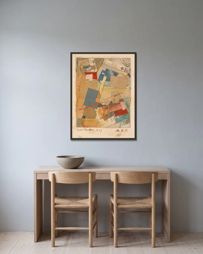 Mz X 13 av Kurt Schwitters inramad på en vägg