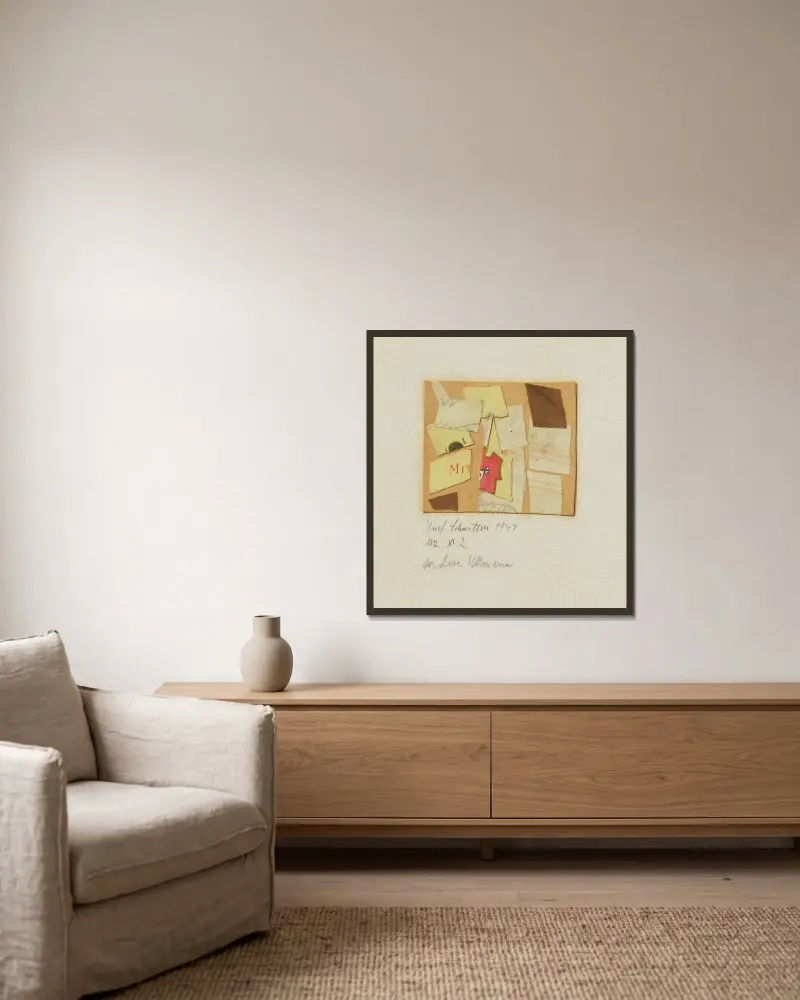 Mz x 2 av Kurt Schwitters inramad på en vägg