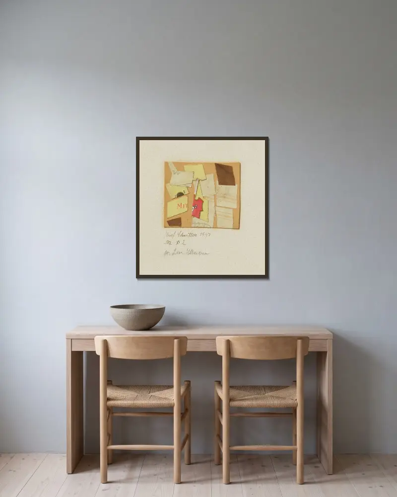 Mz x 2 av Kurt Schwitters inramad på en vägg