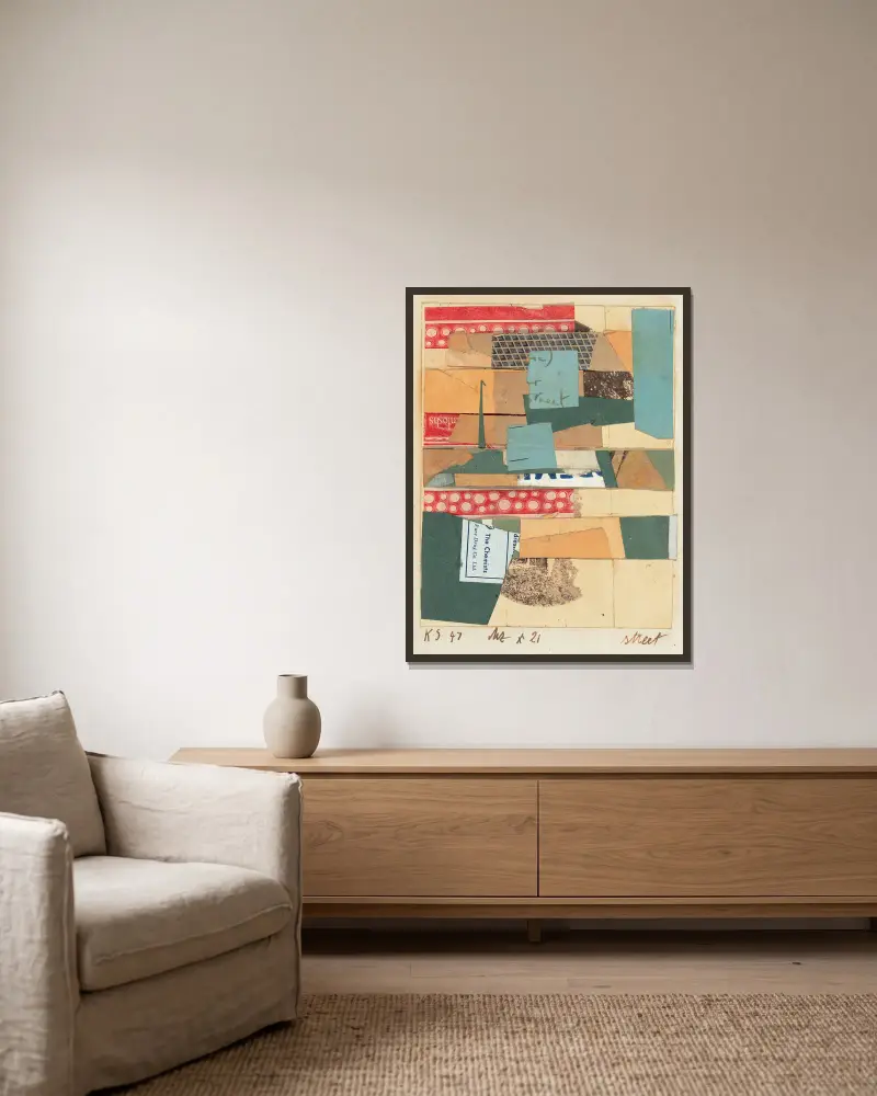 Mz x 21 Street av Kurt Schwitters inramad på en vägg