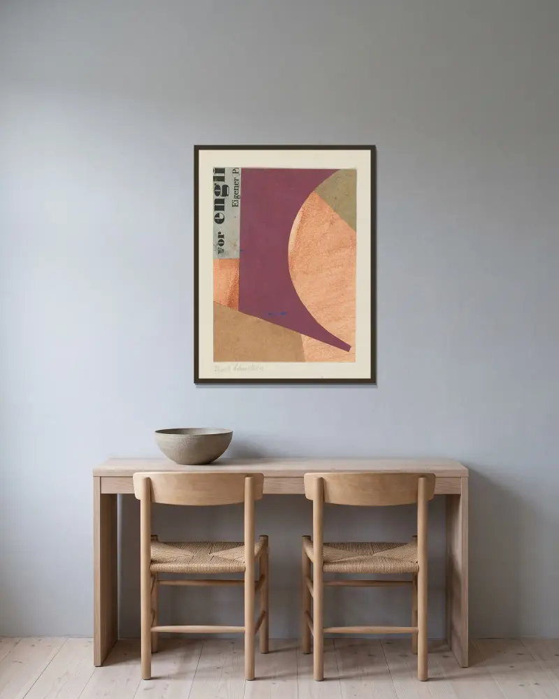 Ohne Titel (Vor Engli Eigener P) av Kurt Schwitters inramad på en vägg