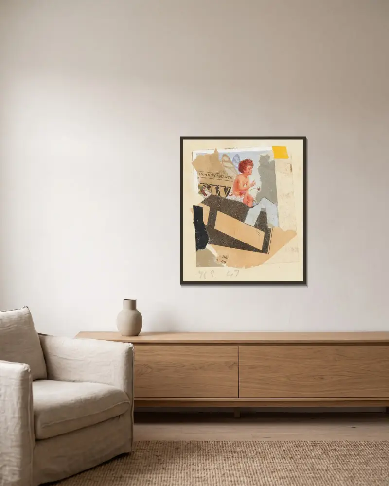 Ohne Titel (Ankündigungen) av Kurt Schwitters inramad på en vägg