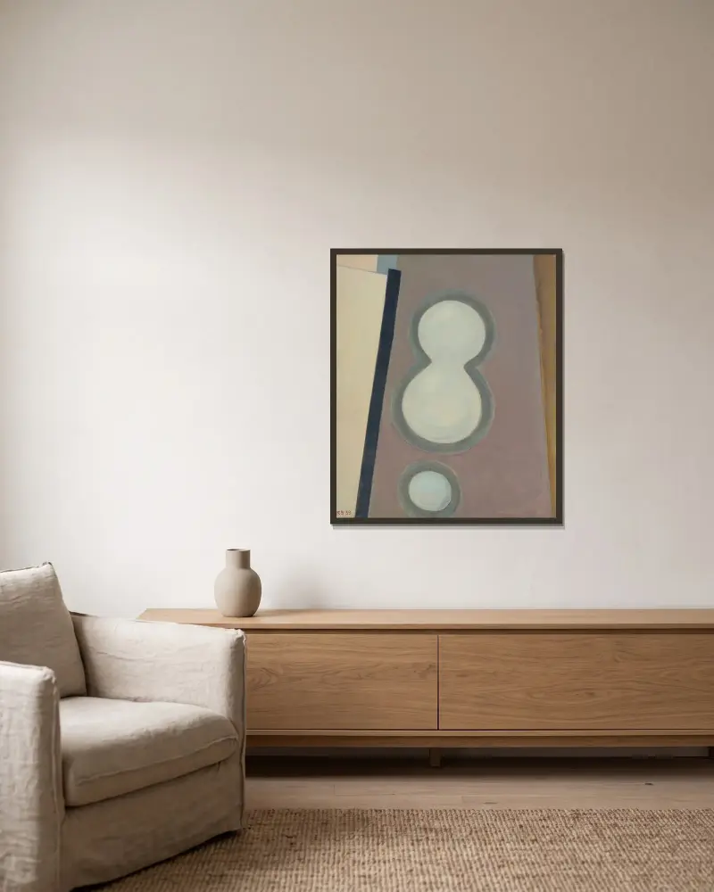 Ohne Titel (Acht) av Kurt Schwitters inramad på en vägg