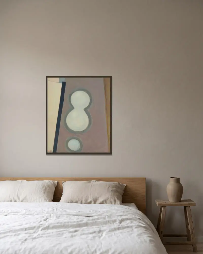 Ohne Titel (Acht) av Kurt Schwitters inramad på en vägg