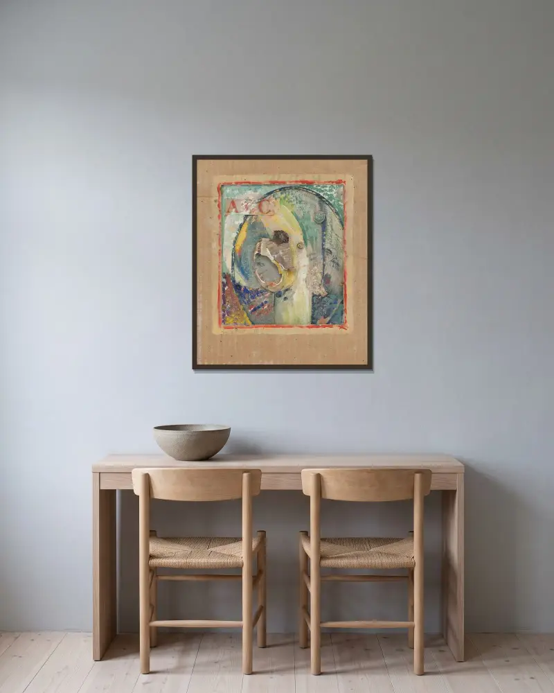Utan titel (ABC) av Kurt Schwitters inramad på en vägg