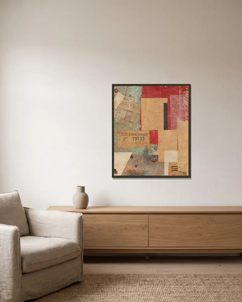 Ohne Titel (Contramerk.) av Kurt Schwitters inramad på en vägg