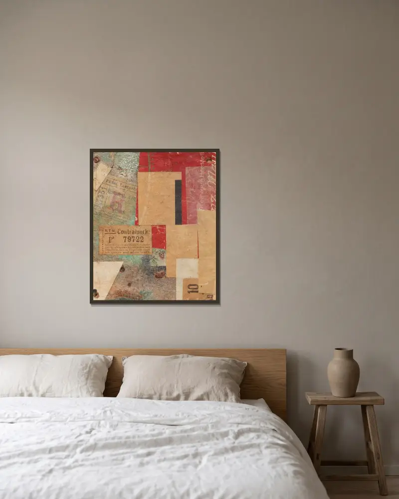 Ohne Titel (Contramerk.) av Kurt Schwitters inramad på en vägg