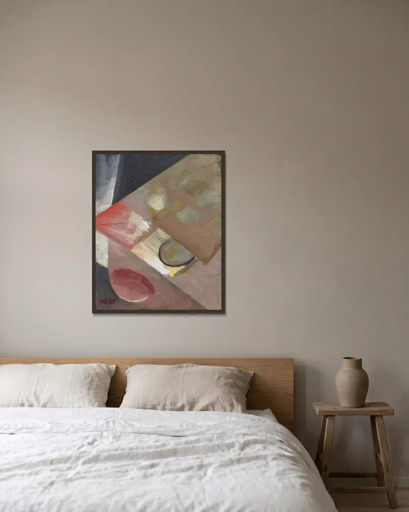 Utan titel (Bild med snedplan) av Kurt Schwitters inramad på en vägg