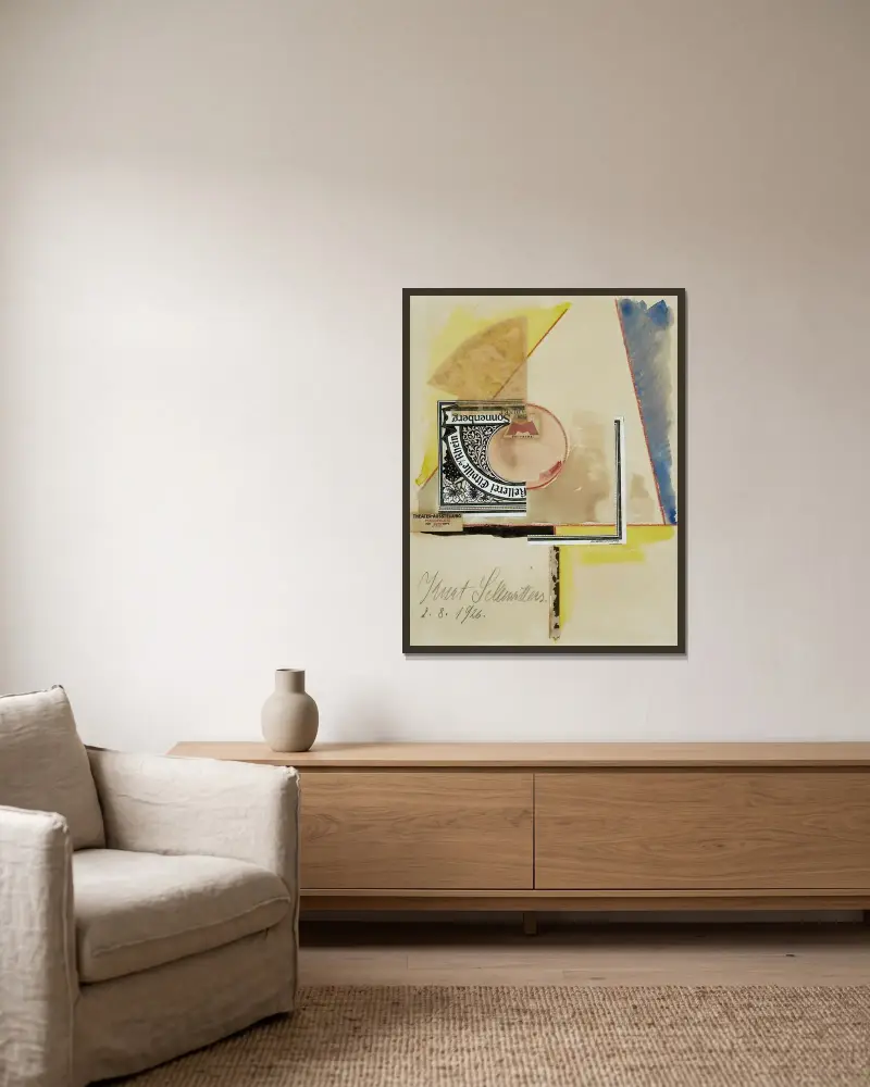 Utan titel (Sonnenberg) av Kurt Schwitters inramad på en vägg
