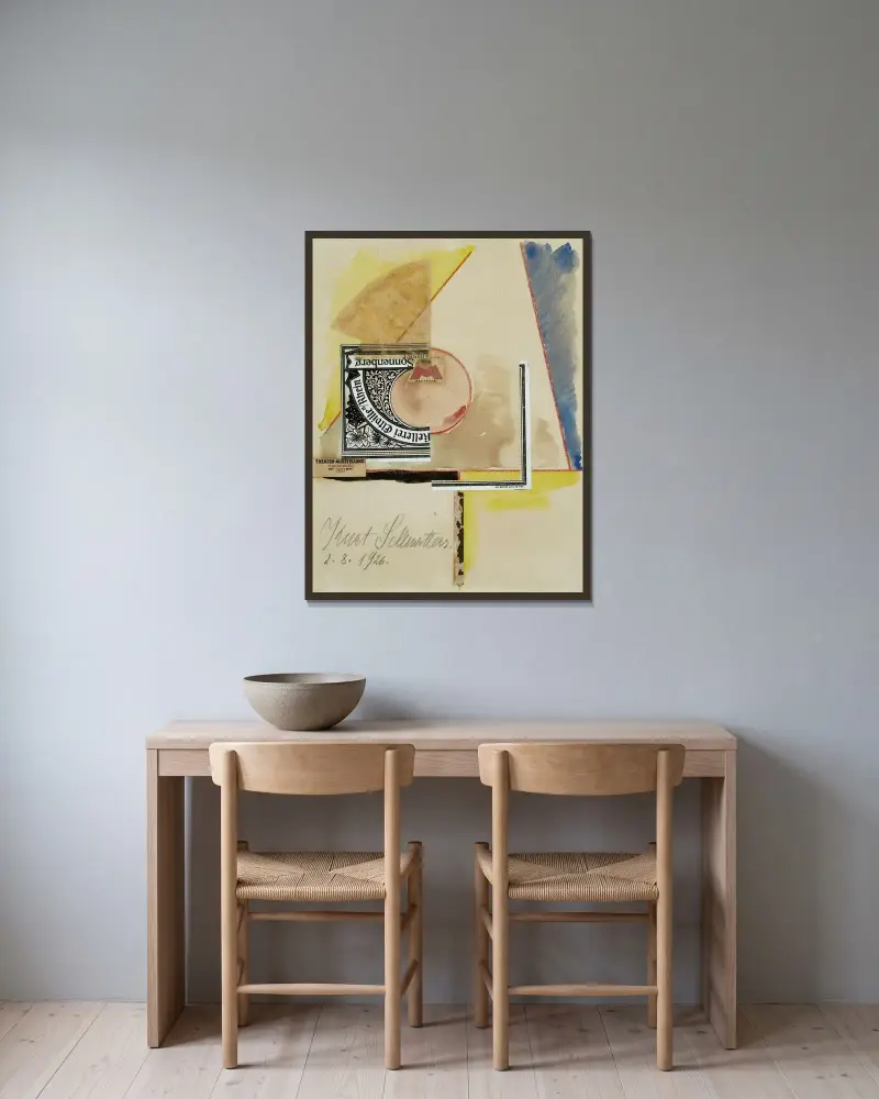 Utan titel (Sonnenberg) av Kurt Schwitters inramad på en vägg