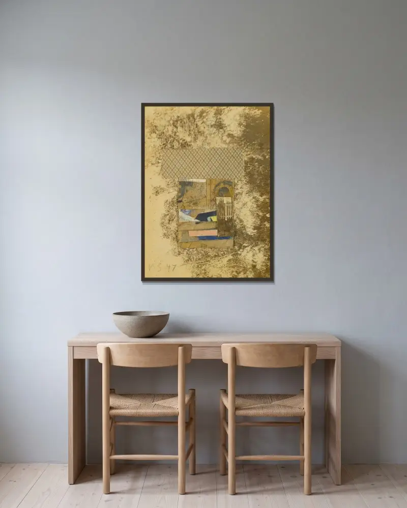 Utan titel (Merz-teckning i Merz-teckning) av Kurt Schwitters inramad på en vägg