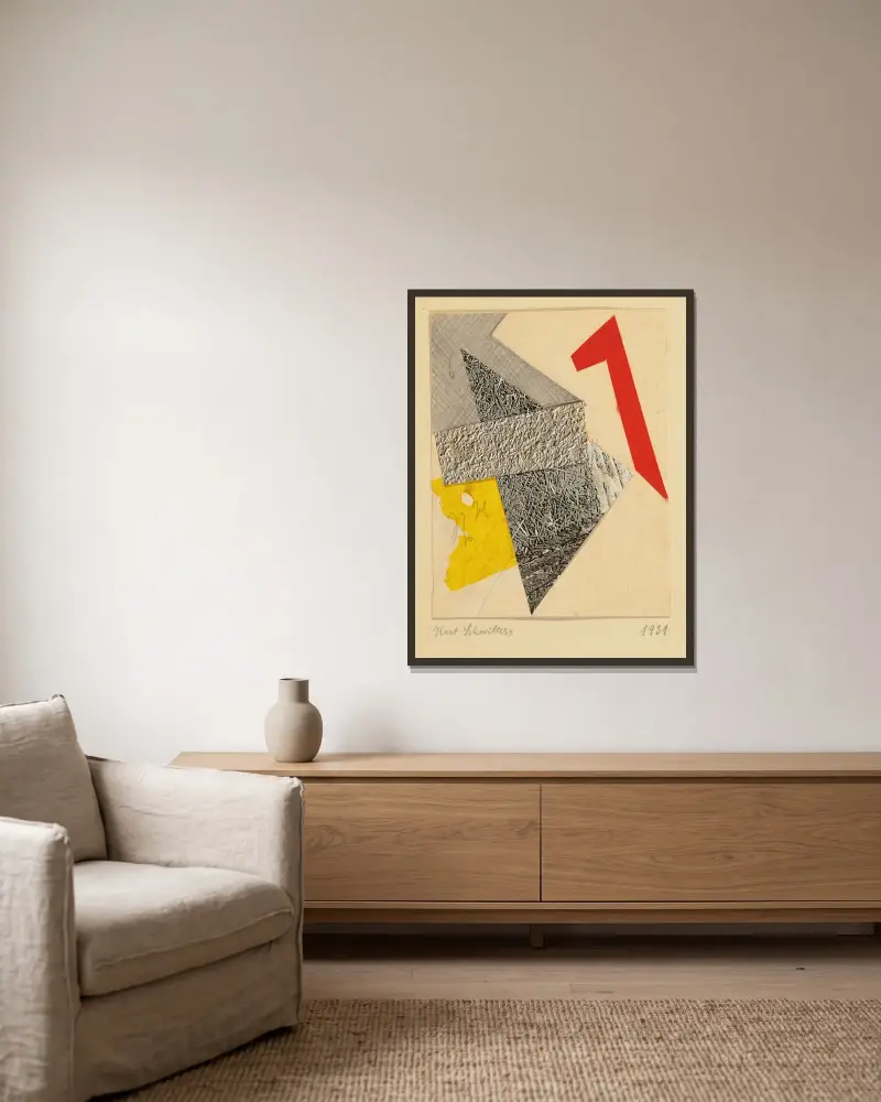 Ohne Titel av Kurt Schwitters inramad på en vägg