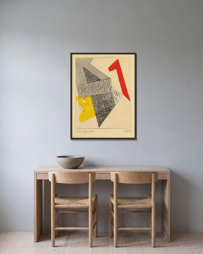 Ohne Titel av Kurt Schwitters inramad på en vägg