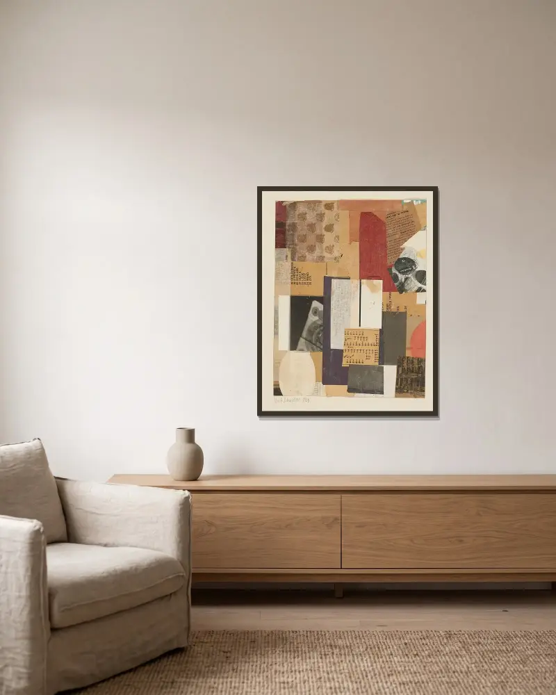 Ohne Titel (Oesie) av Kurt Schwitters inramad på en vägg