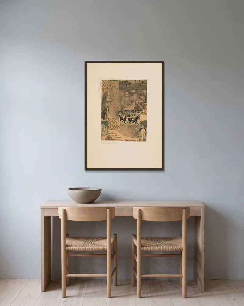 Ohne Titel (Köning Eduard in) av Kurt Schwitters inramad på en vägg