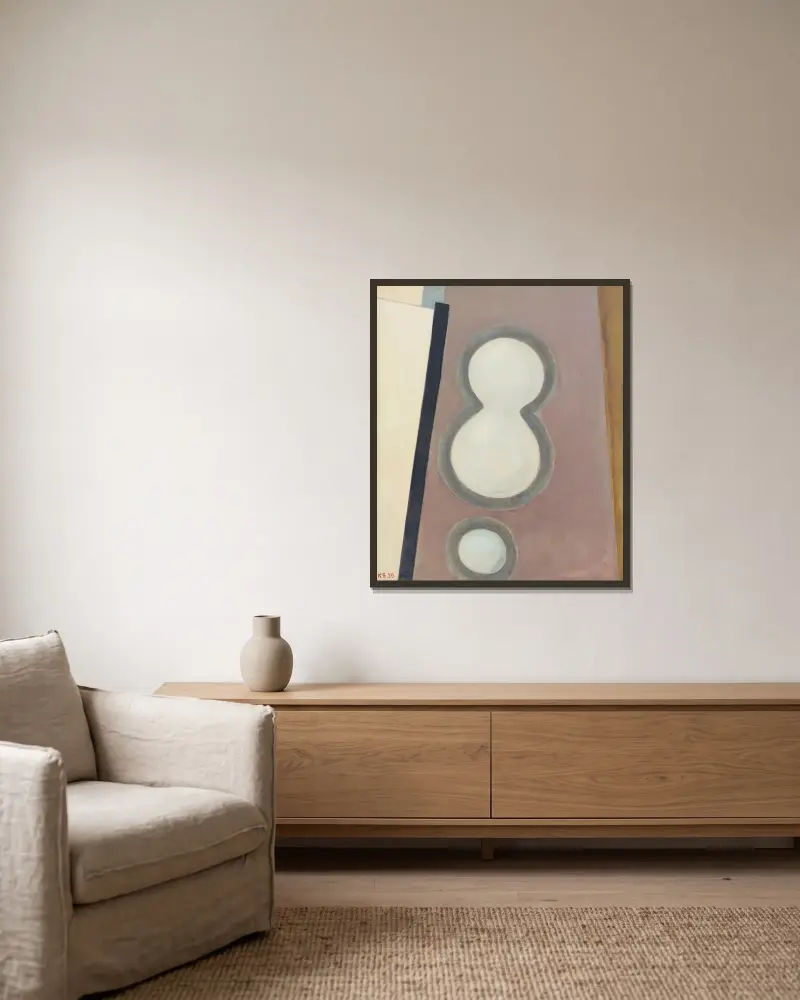 Ohne Titel (Acht) av Kurt Schwitters inramad på en vägg