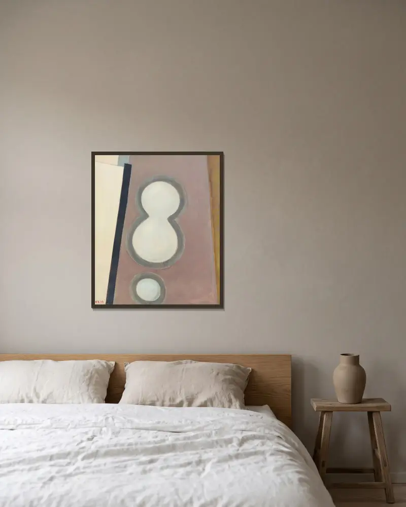 Ohne Titel (Acht) av Kurt Schwitters inramad på en vägg