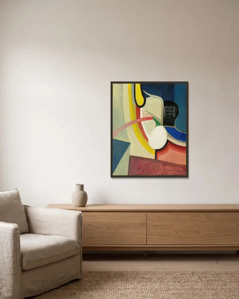 Utan titel (Gott humör) av Kurt Schwitters inramad på en vägg