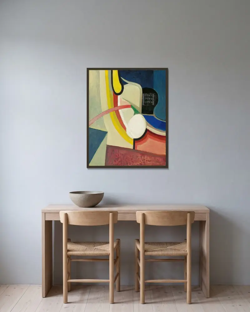 Utan titel (Gott humör) av Kurt Schwitters inramad på en vägg