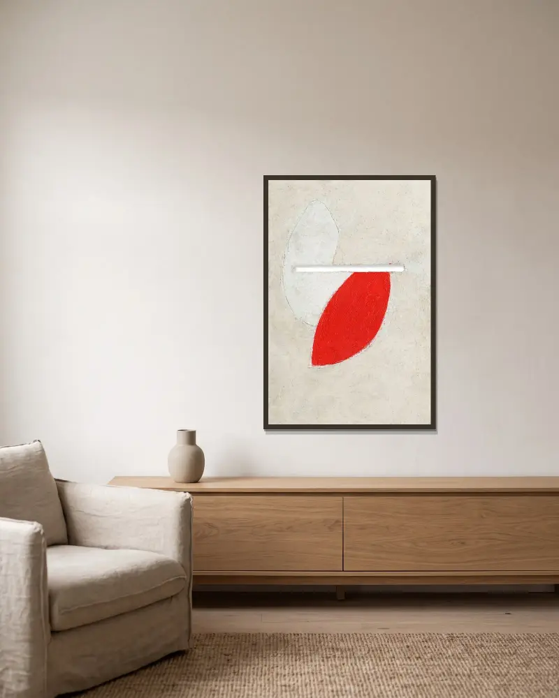 Utan titel (Med slits) av Kurt Schwitters inramad på en vägg