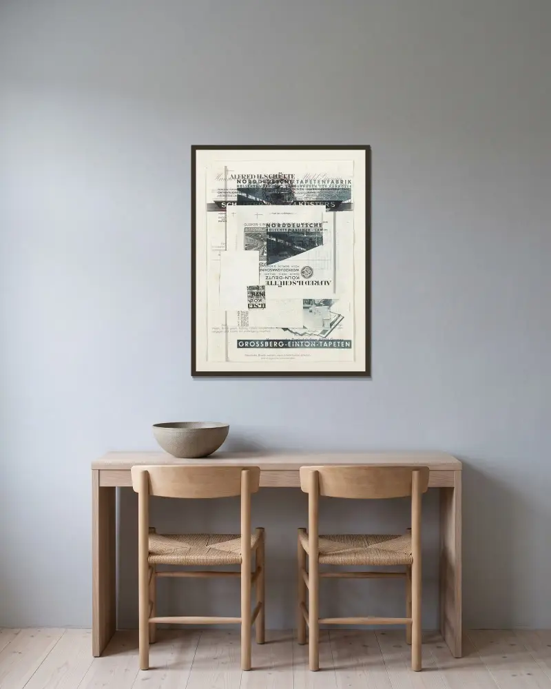 Ohne Titel av Kurt Schwitters inramad på en vägg