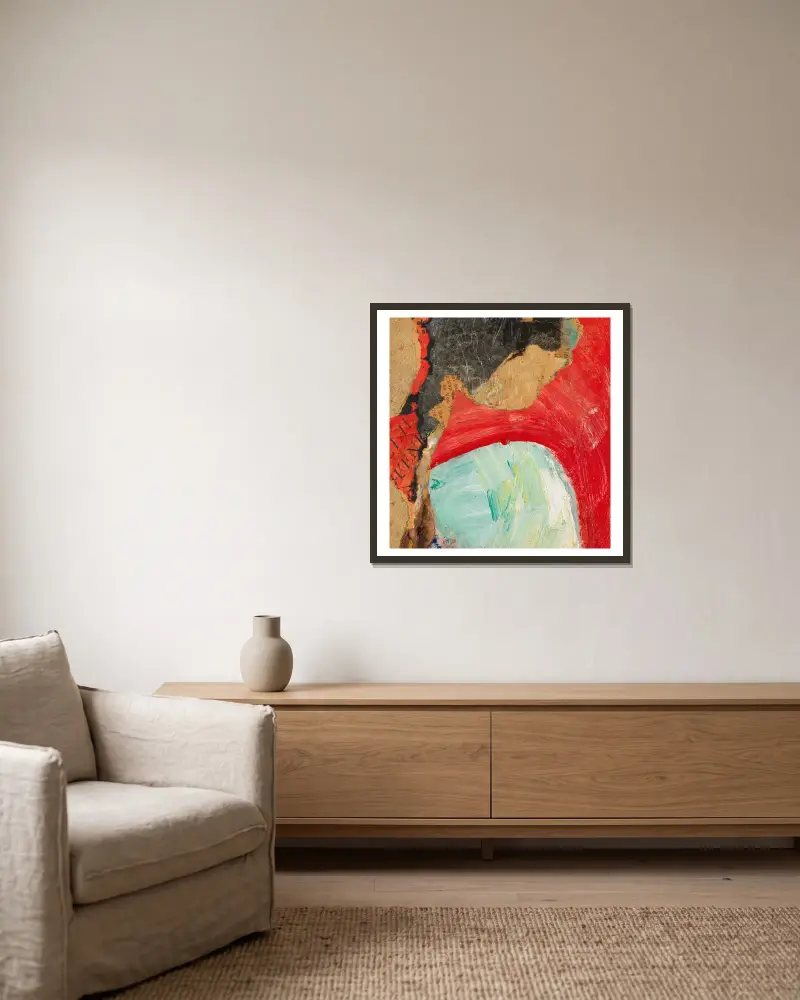 Ohne Titel (VENI). Merzzeichnung av Kurt Schwitters inramad på en vägg