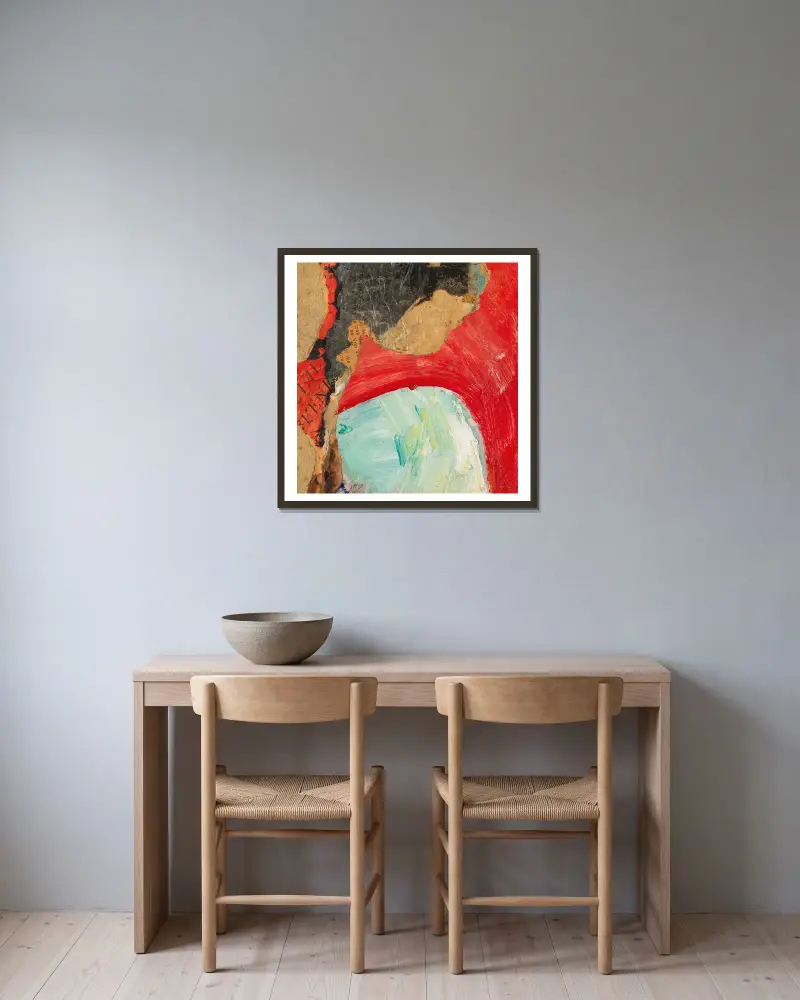 Ohne Titel (VENI). Merzzeichnung av Kurt Schwitters inramad på en vägg